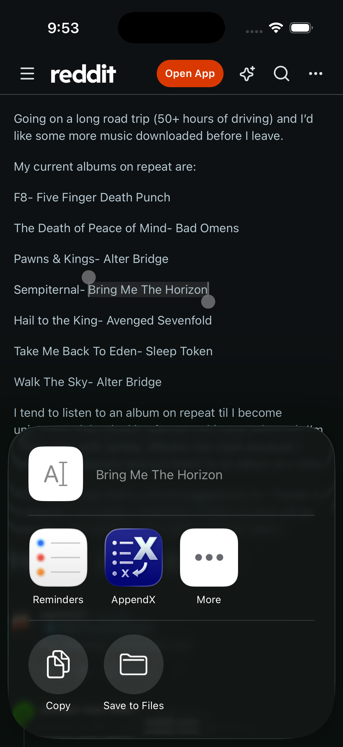 AppendX in the iOS share sheet